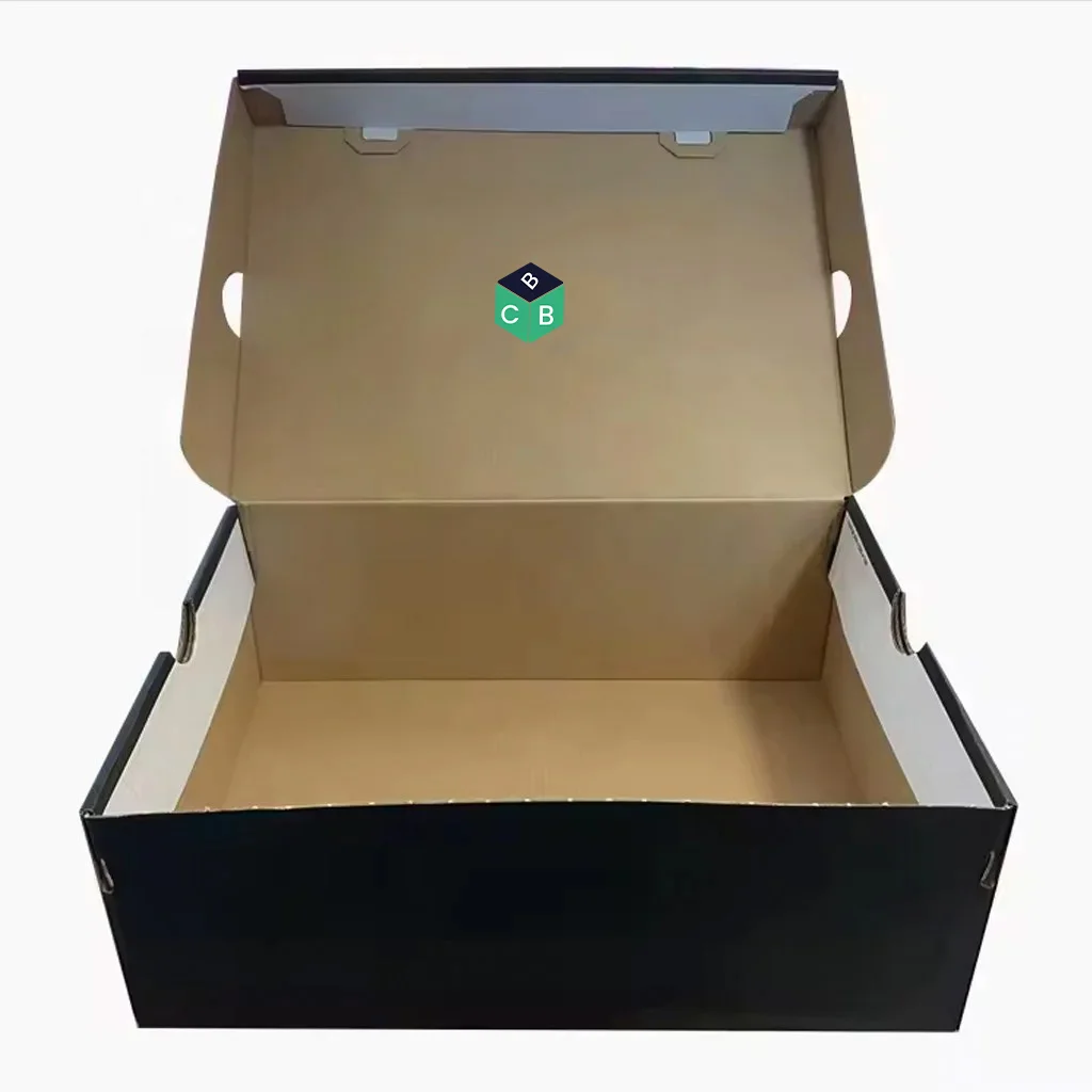 black cardboard shoe boxes